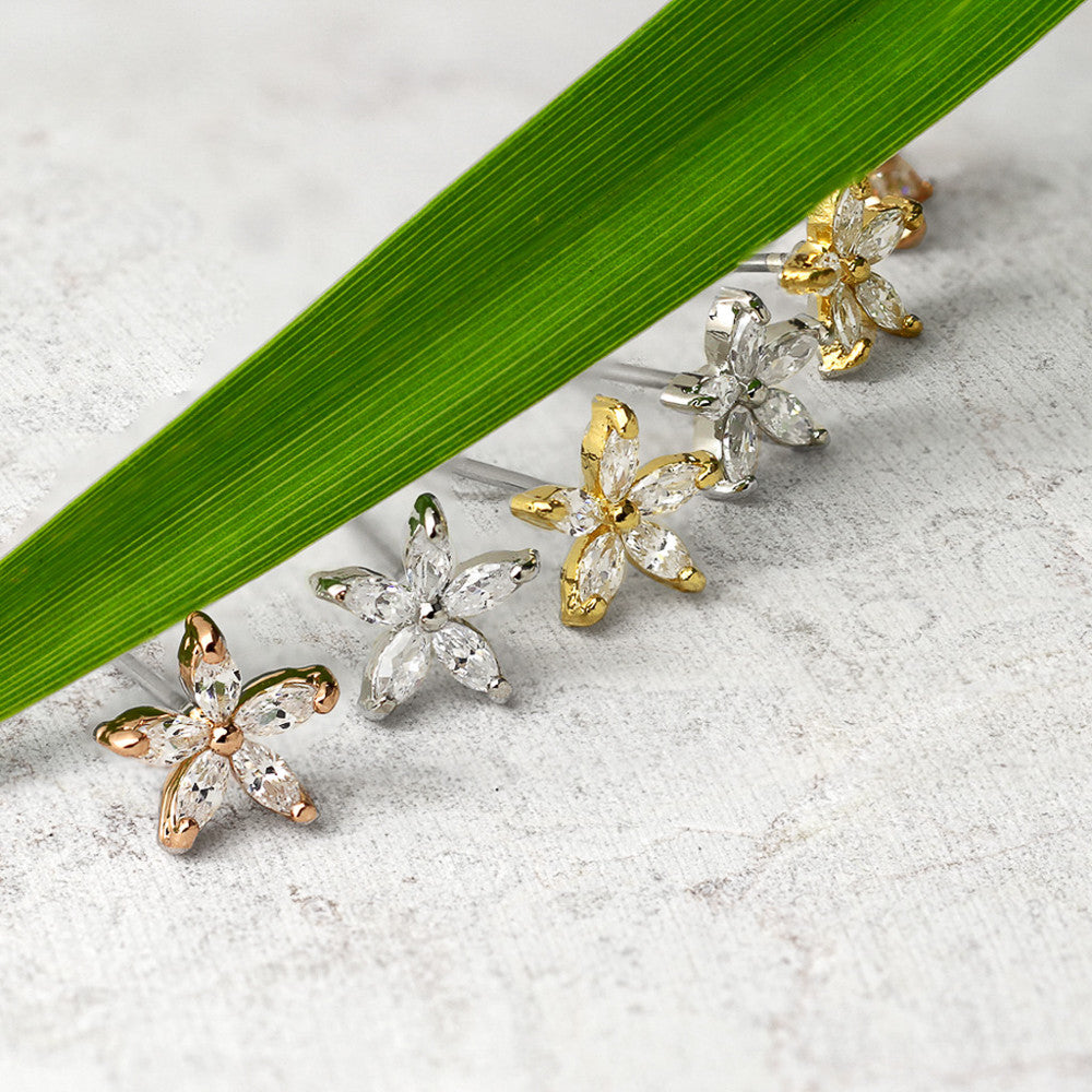 MJ-EA-021 Pair of 5 Marquise CZ Petal Flower 316L Surgical Steel Post Earring Studs
